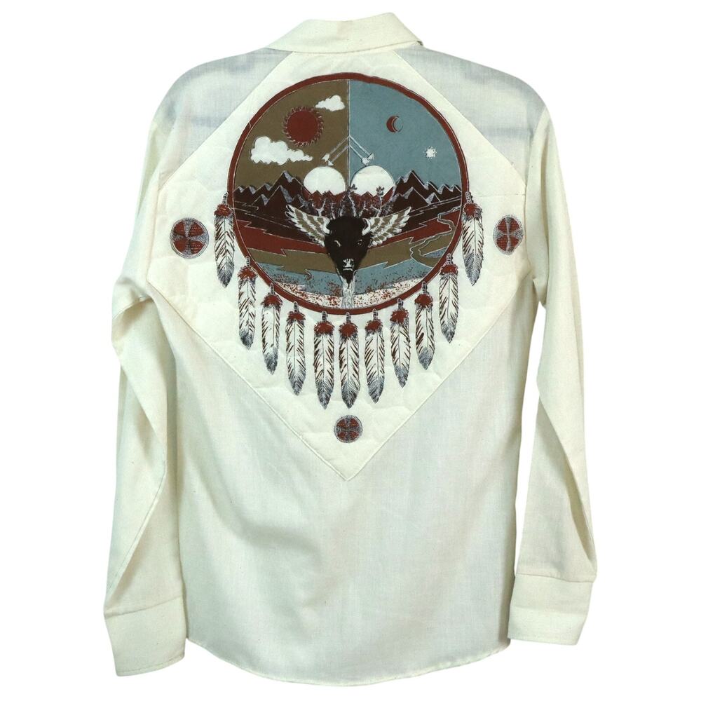 Vintage 70s Western Shirt Buffalo Southwestern Retro Button Down Rodeo Small